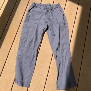 Grey scrub pants with pockets and drawstring